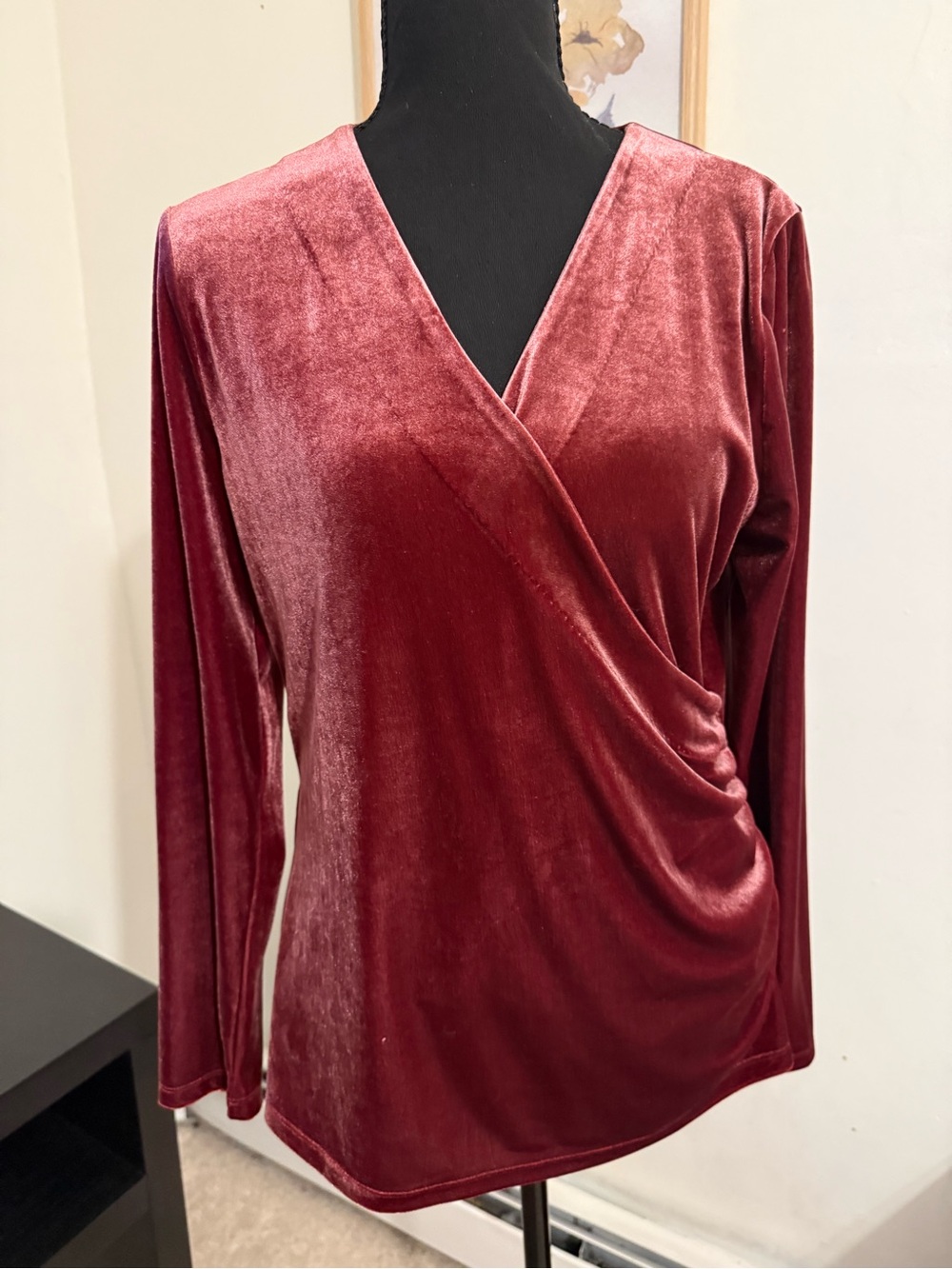 Talbots Wine-Red Velvet Wrap Surplice Top